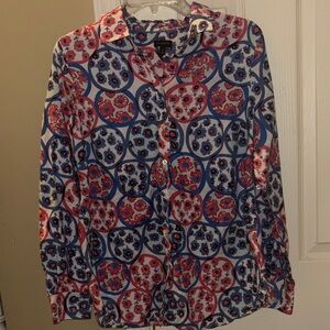 Talbots Red and Blue Floral Circle Shirt